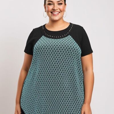 Ensemble top dentelle vert + t-shirt grande taille (A218)