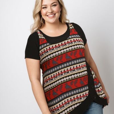 Ensemble top imprimé avec boutons + t-shirt grande taille (A226)