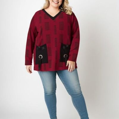 Blusa roja estampada de talla grande (C6138)