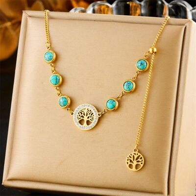 Golden Tree of Life Necklace – Turquoise Stones and Pendants