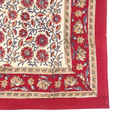 Block Printed Rectangular Tablecloth - Red & Beige Floral