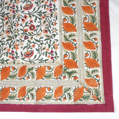 Block Printed Rectangular Tablecloth - Red & Orange Floral