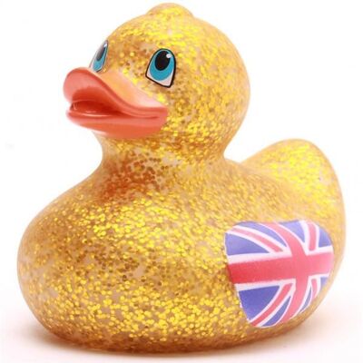 Patito de goma con purpurina Union Jack - Dorado