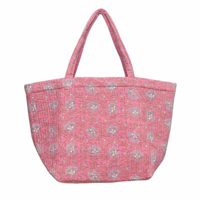 Borsa da spiaggia/shopping grande trapuntata in cotone - Jaal floreale rosa pesca