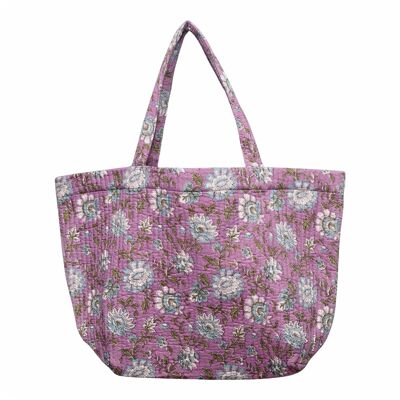 Borsa da spiaggia/shopping grande trapuntata in cotone - Viola floreale