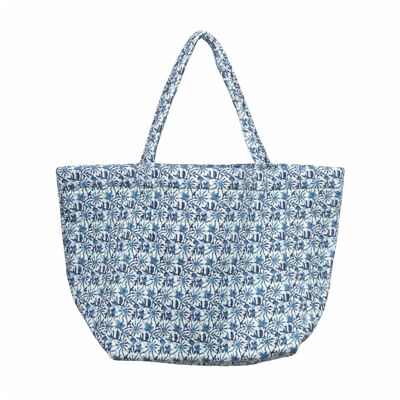 Borsa da spiaggia/shopping grande trapuntata in cotone - Stampa fiocchi di neve indaco