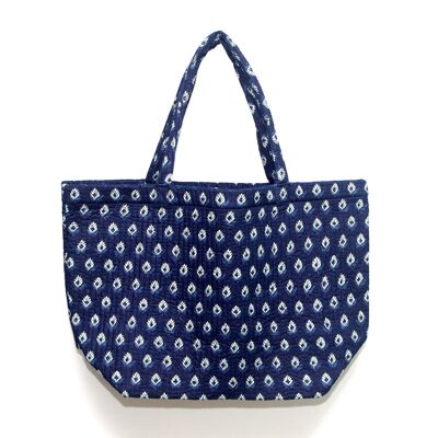 Borsa da spiaggia/shopping grande trapuntata in cotone - Stampa con motivo bianco indaco