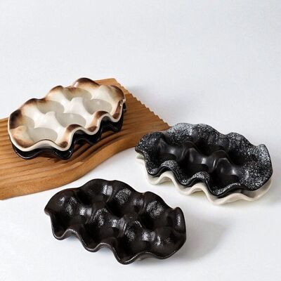 Vintage Ceramic Egg Tray | Multi-Compartment Sauce & Vinegar