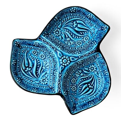 Plato de cerámica para aperitivos con 3 compartimentos – Iznik, azul – 21 x 21 cm