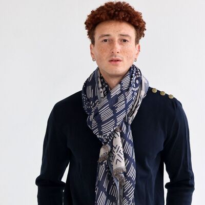 Bufanda PETRUS de lana y algodón azul marino