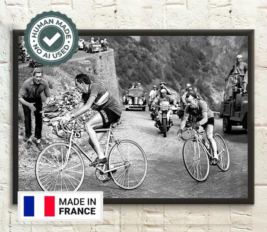Poster Premium: Foto del Tour de France – Fausto Coppi – Jean Robic – Poster di ciclismo – Poster di bici