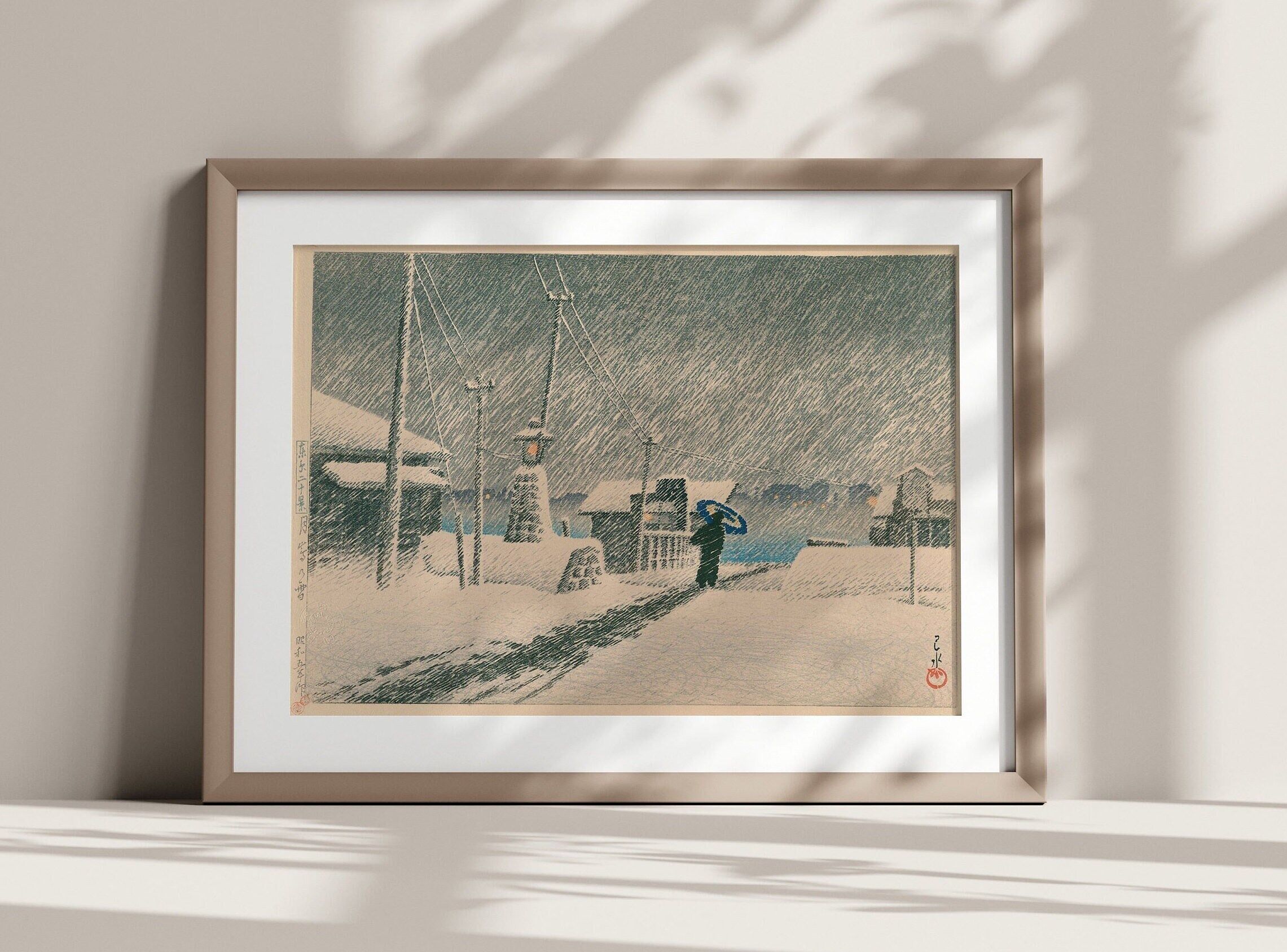 Neve a Tsukishima 1930 – Stampa di Kawase Hasui – Stampa Ukiyo-e giapponese – Arte murale giapponese – Riproduzione d'arte