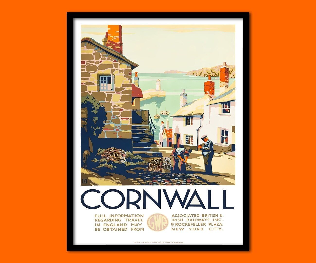 Stampato su carta opaca - Poster di viaggio della Cornovaglia anni '30 - Poster vintage della Cornovaglia - Poster dell'Inghilterra - Regalo per la casa