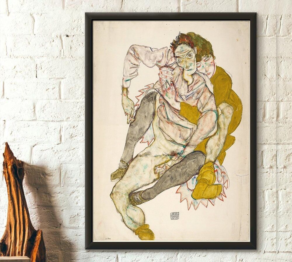 Poster Premium: Egon Schiele "Coppia seduta" 1915 - Stampa artistica - Poster giclée - Arte murale Schiele - Poster Schiele