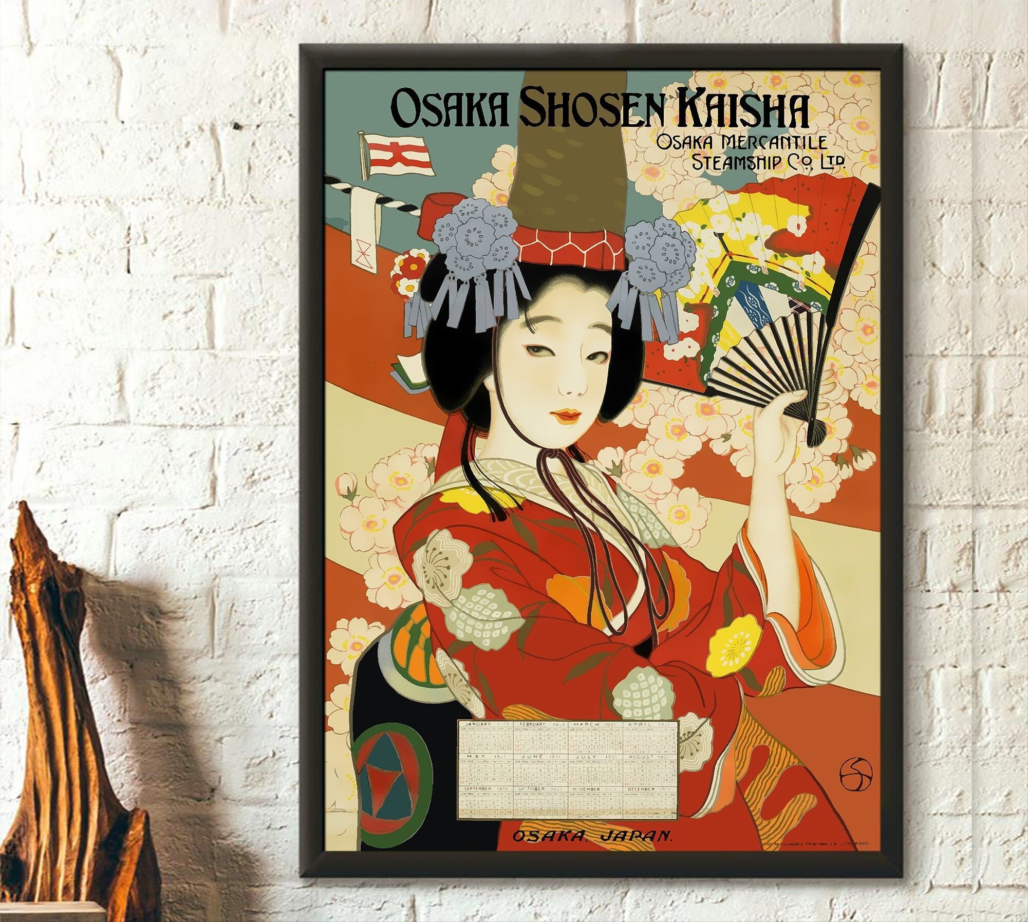 Poster Premium: Poster di viaggio giapponese vintage di Osaka - Poster di viaggio vintage - Arte murale di viaggio - Stampe giapponesi