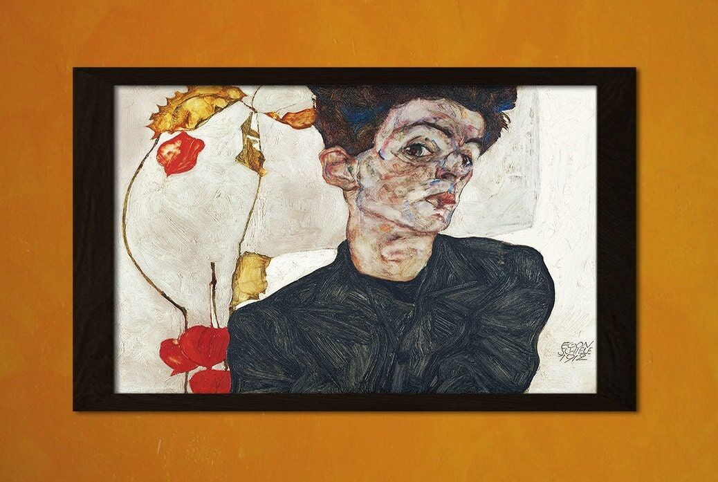 Autoritratto con Physalis di Egon Schiele – Poster di Schiele – Riproduzione artistica – Stampa di Schiele – Arte da parete per il soggiorno