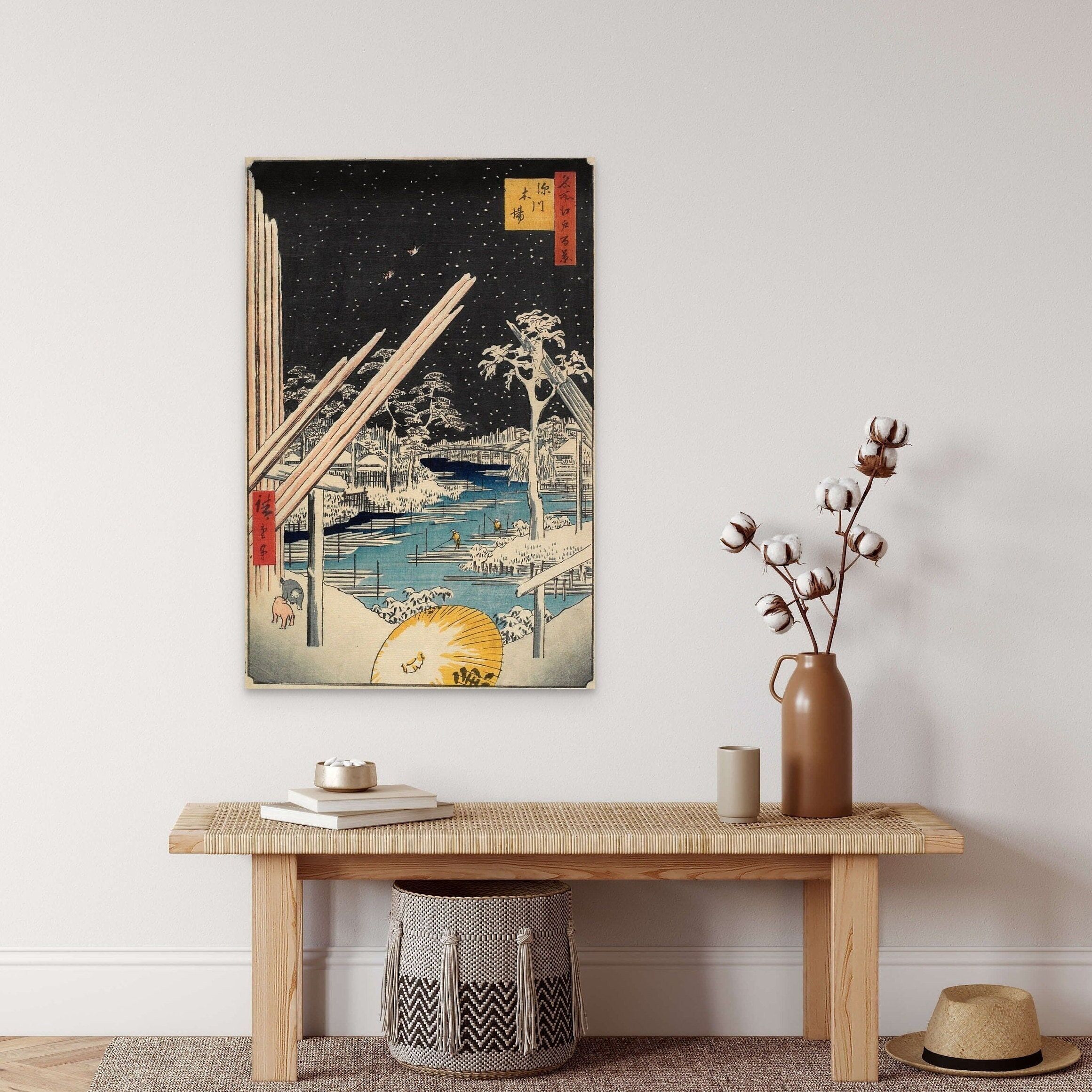 Decorazione da parete Ukiyo-e – Segherie Fukagawa 1856 – Stampa Hiroshige – Decoro Asakusa periodo Edo