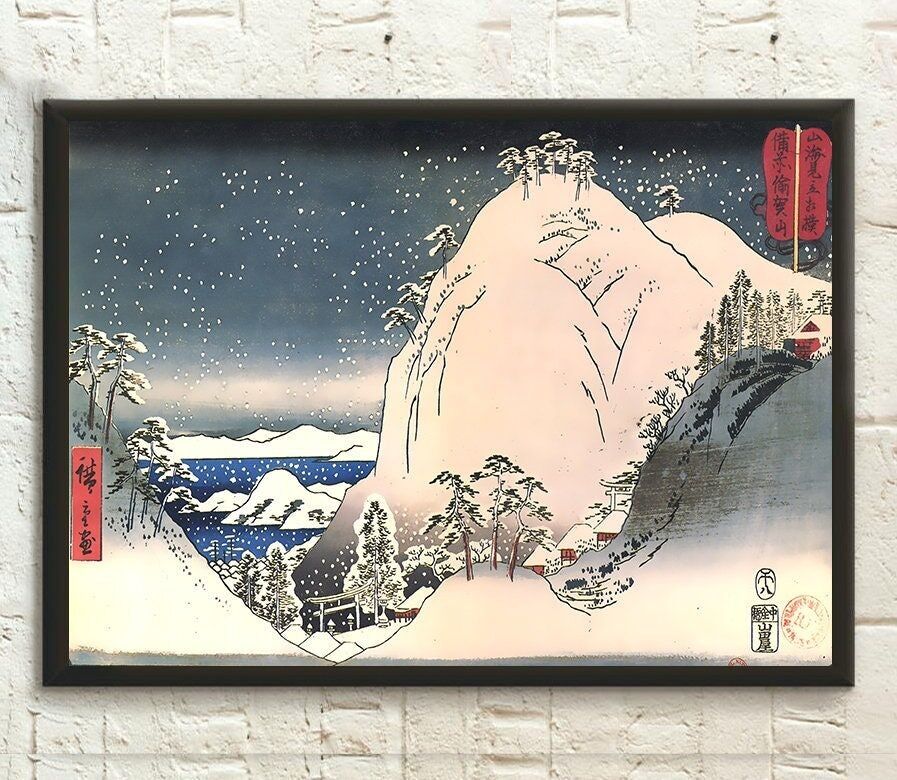Santuari sulle montagne innevate – Stampa Ukiyo-e di Hiroshige – Periodo Edo – Stampa giapponese