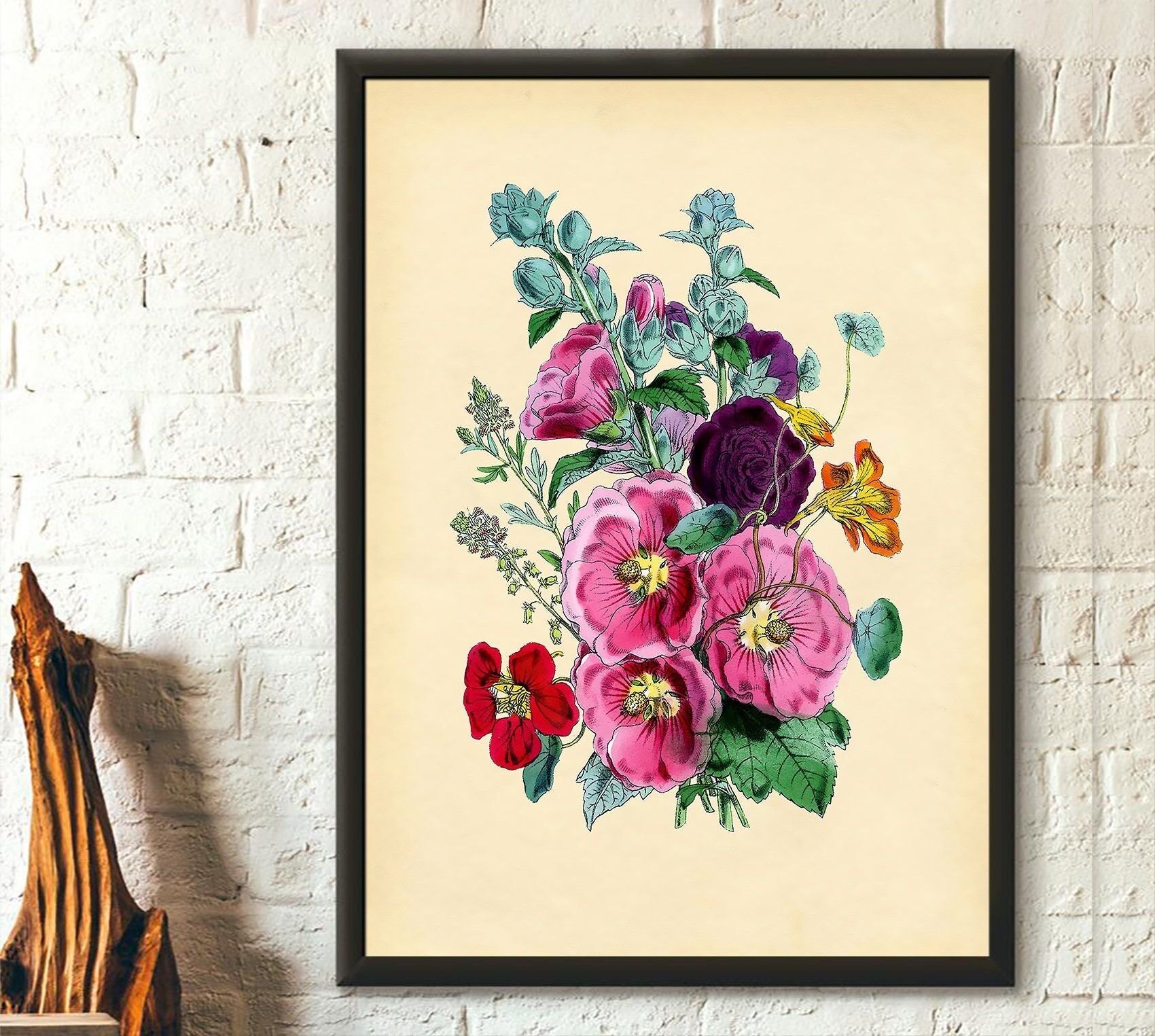 Poster Alcea – Stampa botanica vintage – Illustrazione floreale romantica – Arte murale botanica