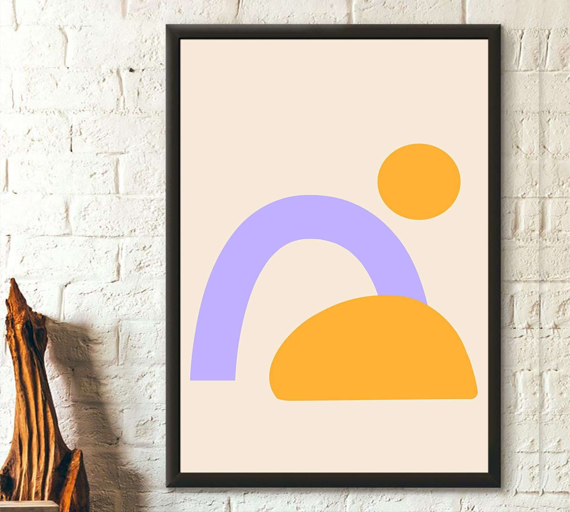 Stampa arcobaleno di metà secolo – Arte murale geometrica neutra – Decorazione bohémien