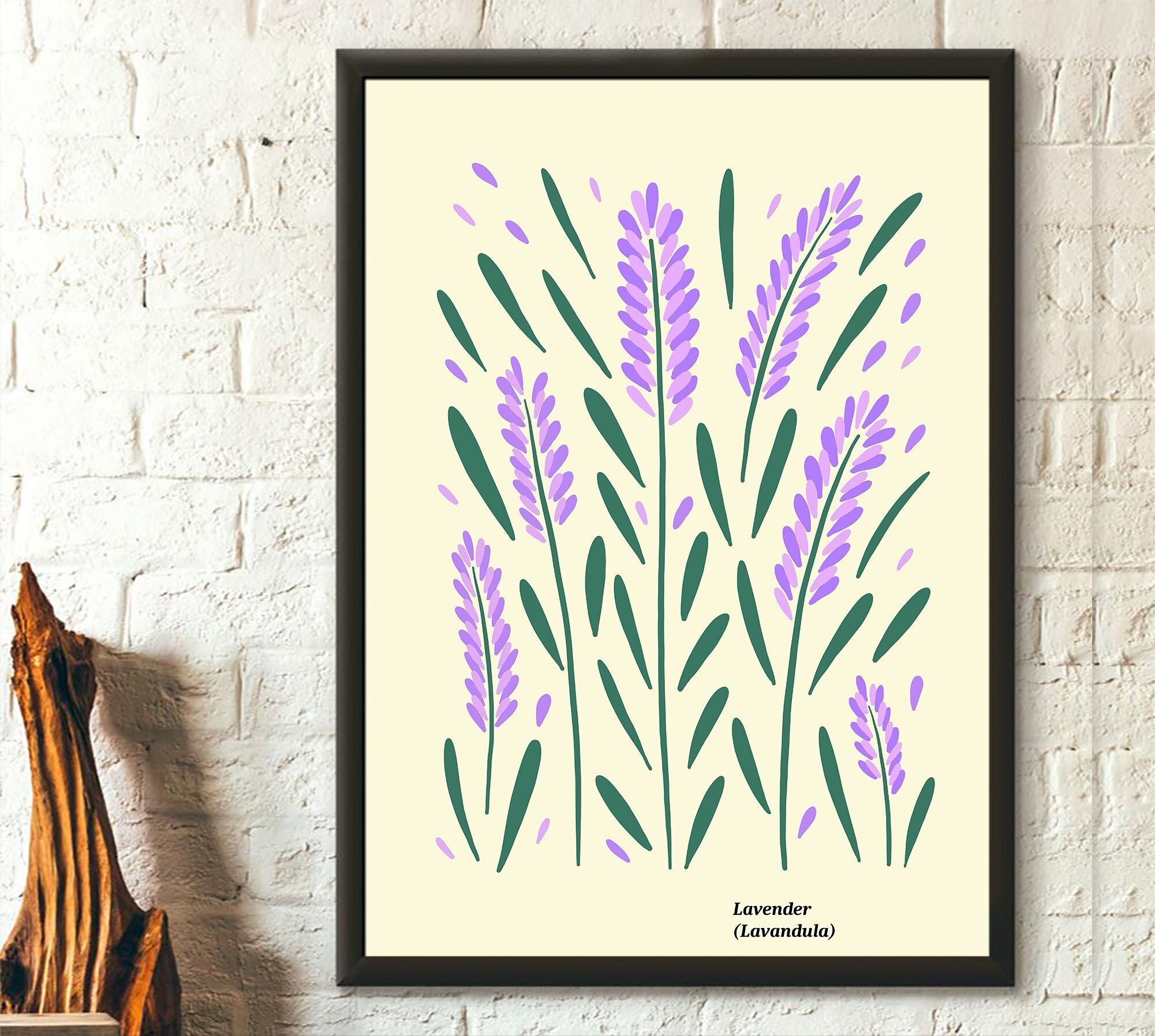 Stampa botanica di lavanda colorata - Arte murale primaverile - Fiori di campo - Decorazione floreale vibrante