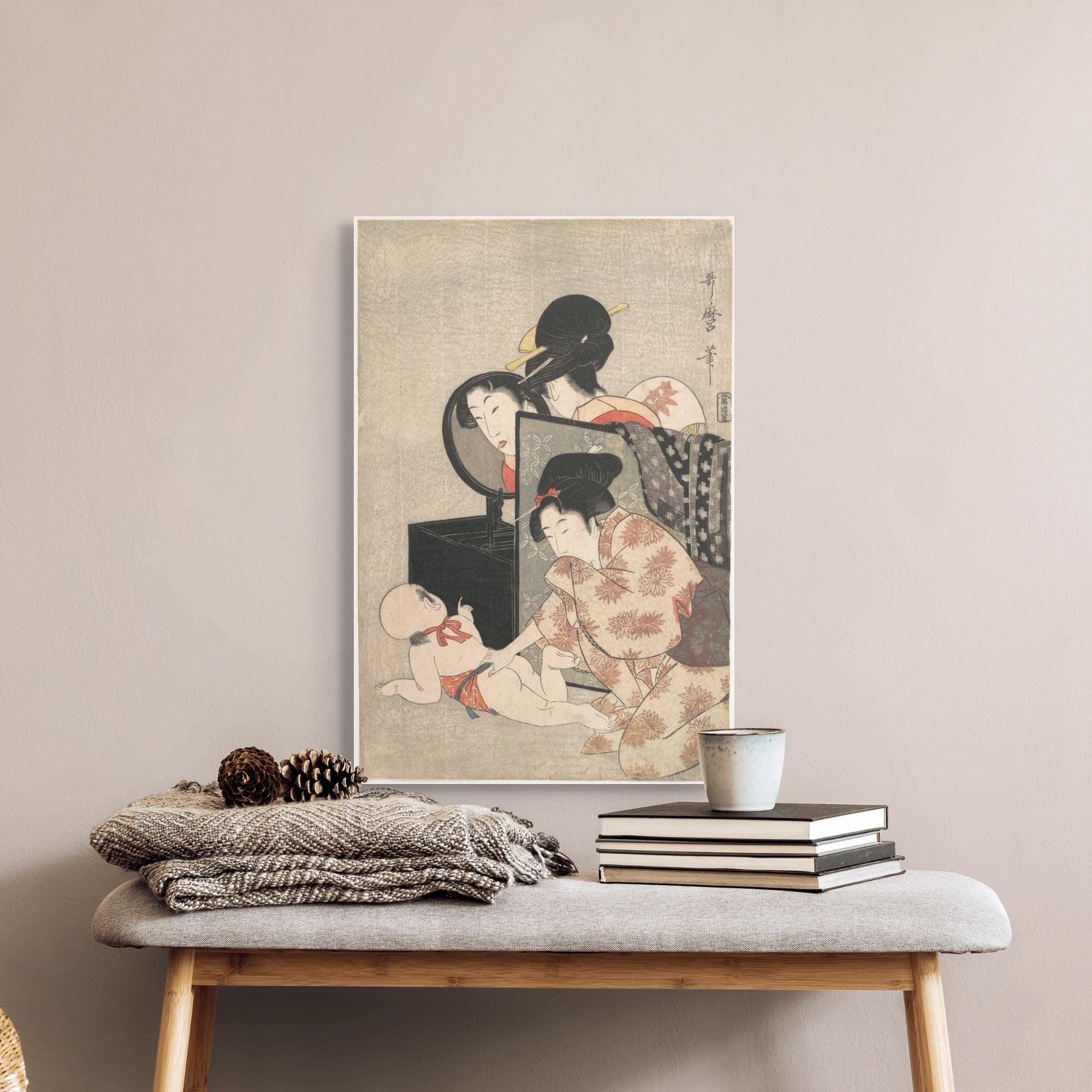 Madre e figlio – Stampa di Kitagawa Utamaro – Ukiyo-e giapponese del XVIII secolo – Decorazione murale vintage