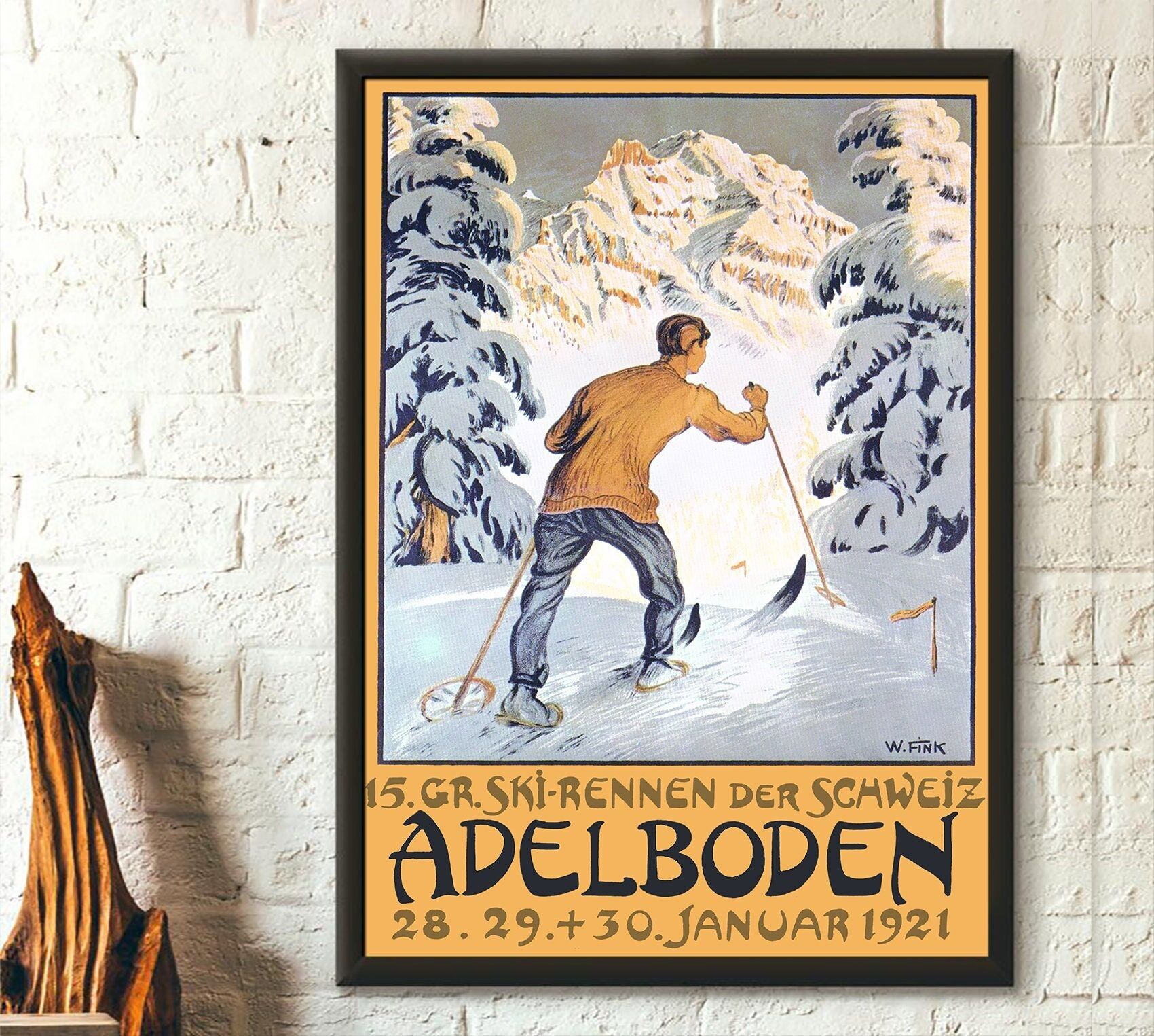 Poster di viaggio di Adelboden, Svizzera, 1921 – Poster svizzero d'epoca – Arte murale di viaggio – Idea regalo unica