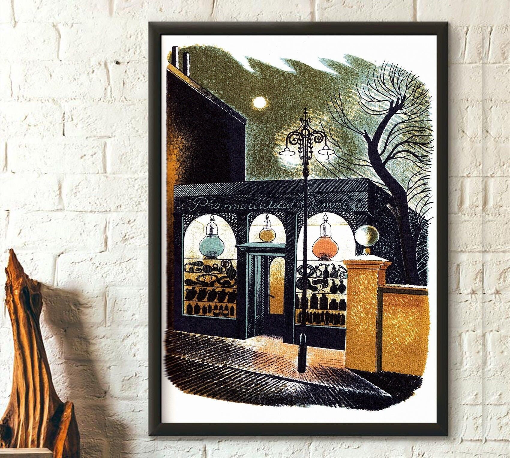 Stampa di Eric Ravilious, farmacista di High Street, 1938 – Poster di qualità premium – Idea regalo per inaugurazione della casa