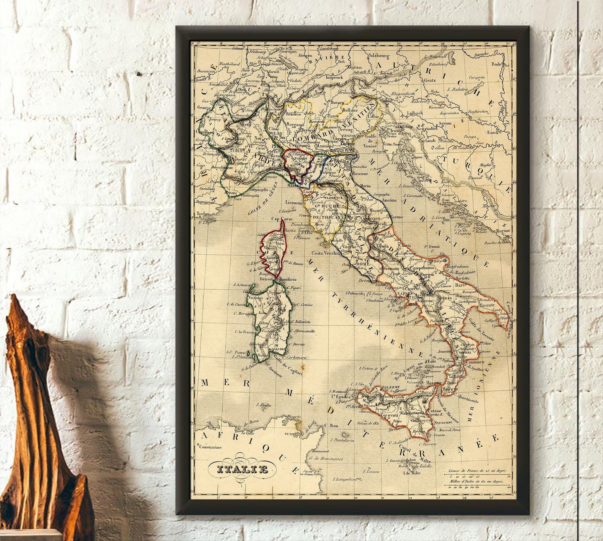 Poster con mappa d'Italia vintage - Arte da parete di viaggio premium - Decorazione classica italiana