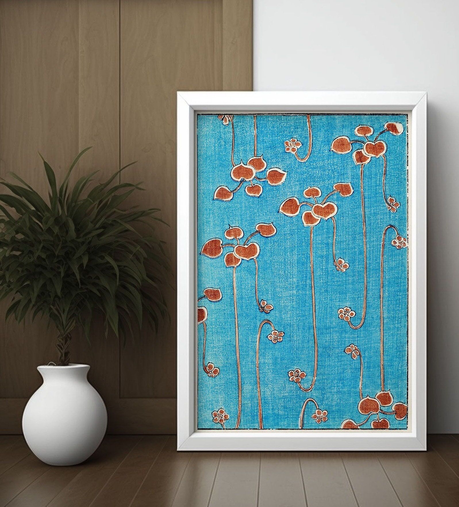 Fiori rossi su turchese – Stampa Bijutsu Sekai – Arte murale giapponese di alta qualità