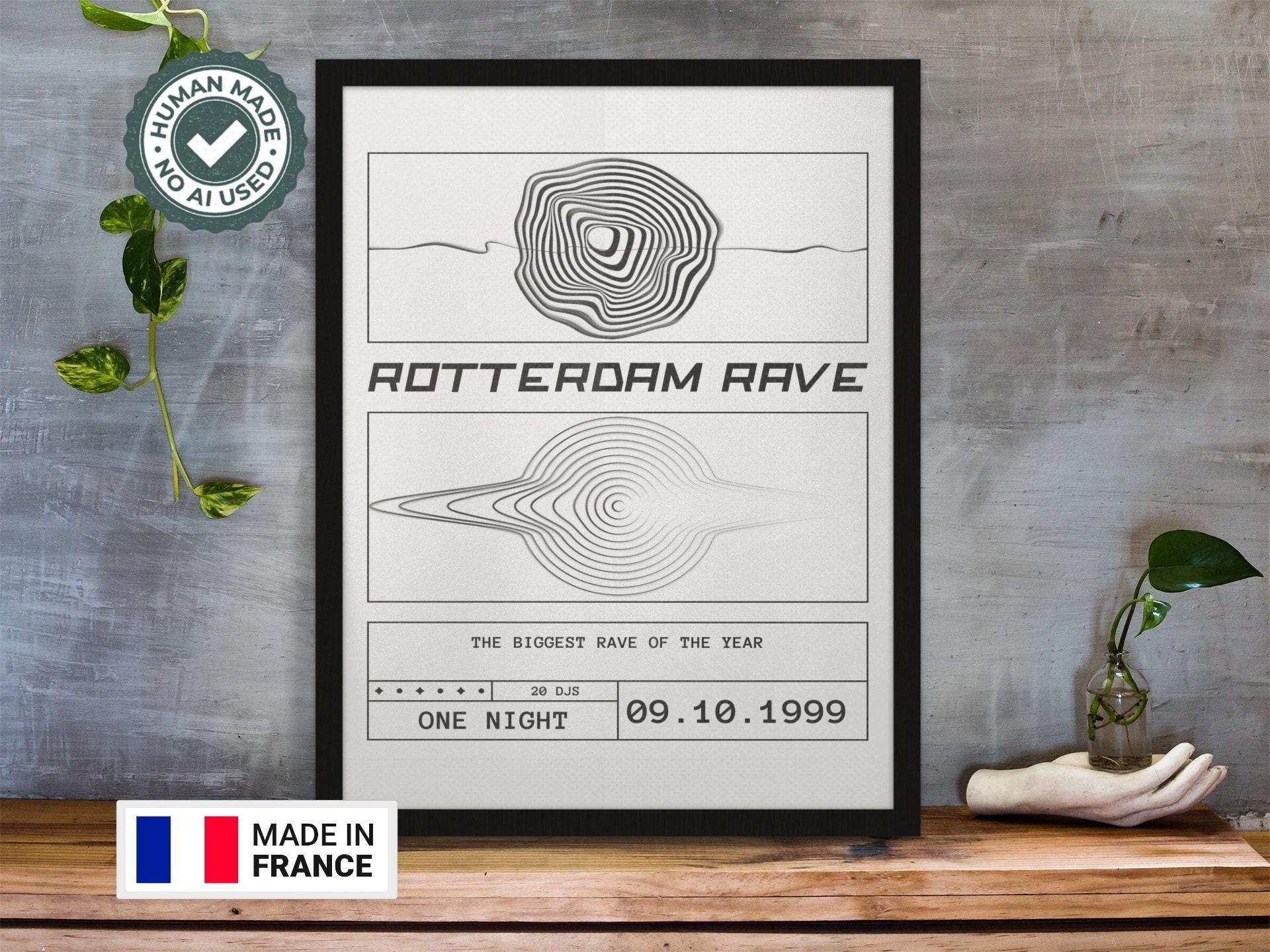 Poster Rave di Rotterdam – Arte murale techno premium per gabber – Decorazione musicale elettronica