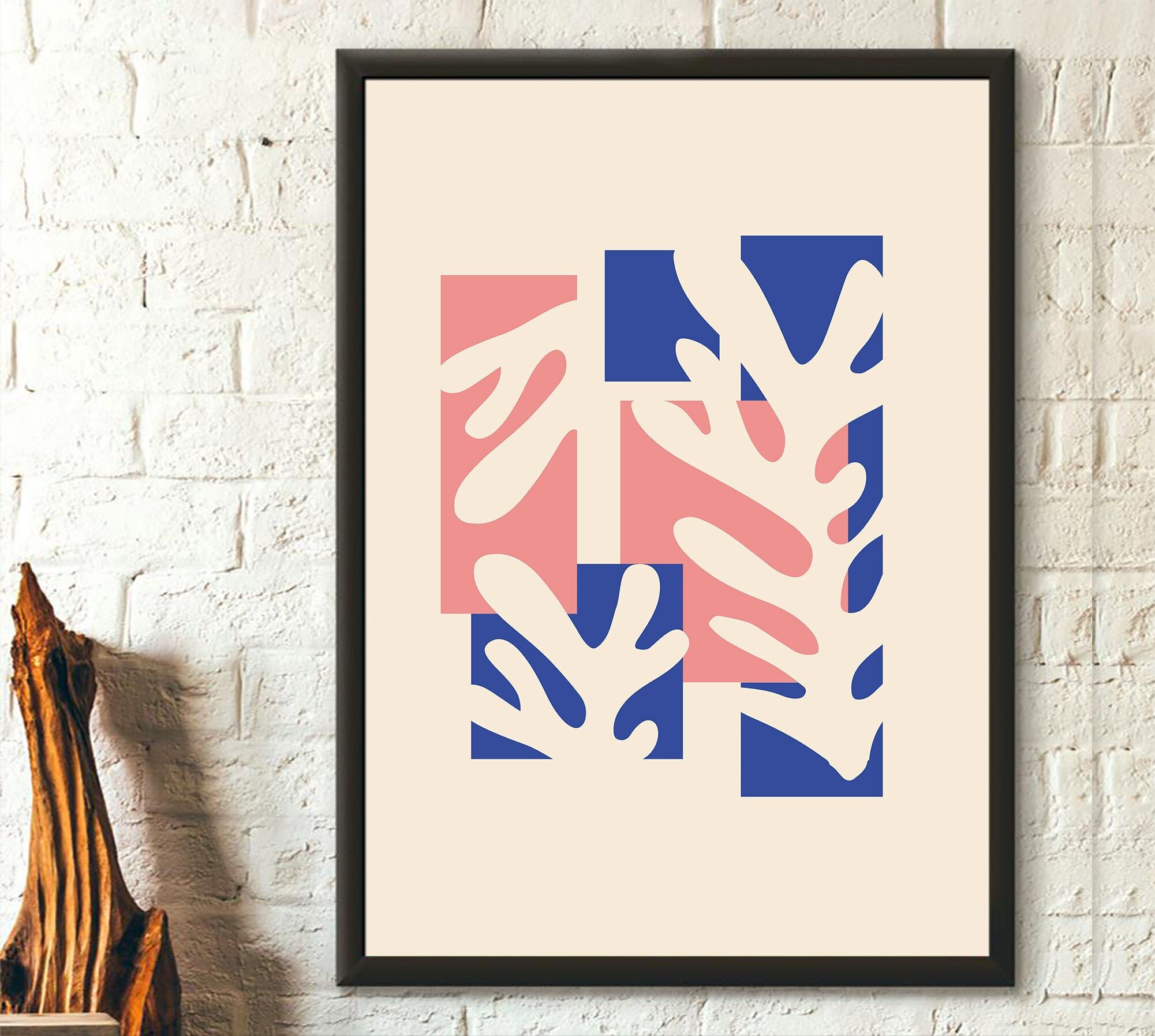 Stampa floreale moderna di metà secolo - Arte murale geometrica neutra - Decorazione botanica bohémien colorata