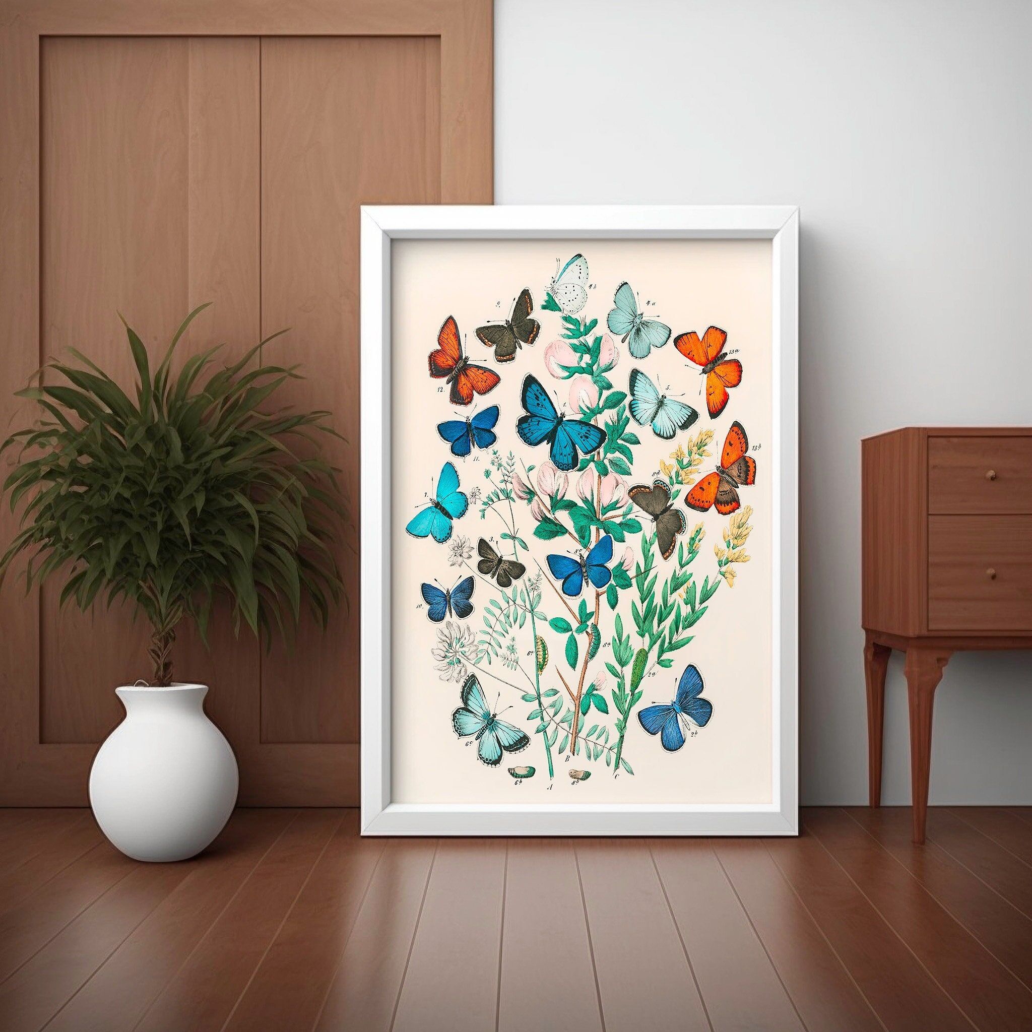 Poster botanico vintage con farfalle – Arte murale di alta qualità – Decorazione elegante