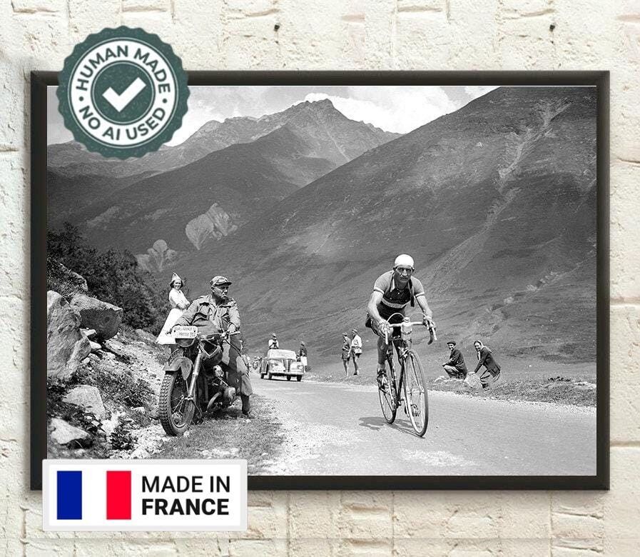 Gino Bartali al Tour de France del 1950 – Fotografia ciclistica d'epoca – Manifesto ciclistico
