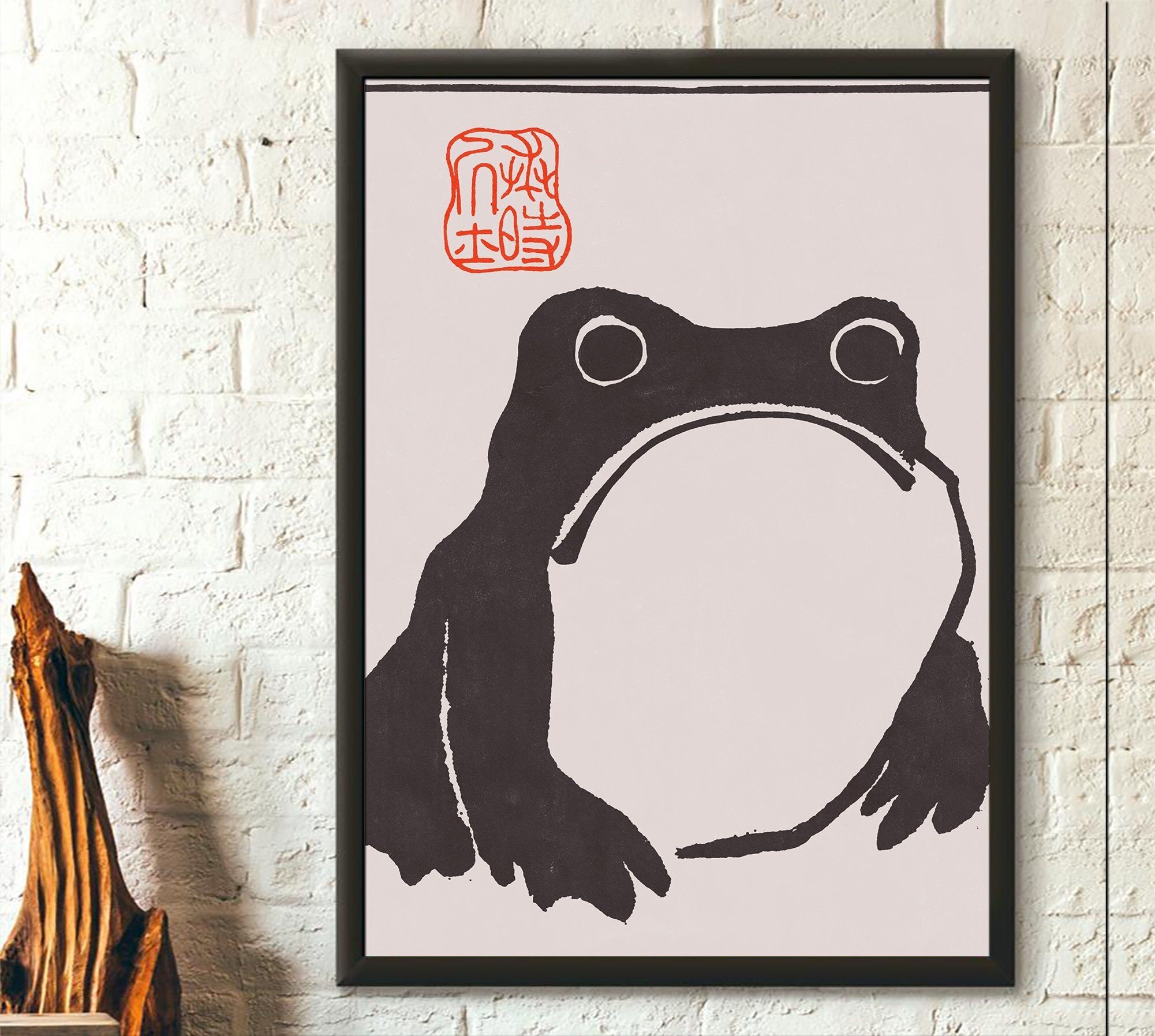 Arte giapponese Matsumoto Hoji Rana – Riproduzione di stampa xilografica giapponese – Rospo brutto e carino – Arte Wabi-sabi – Dipinto di rana d'epoca – Bambino