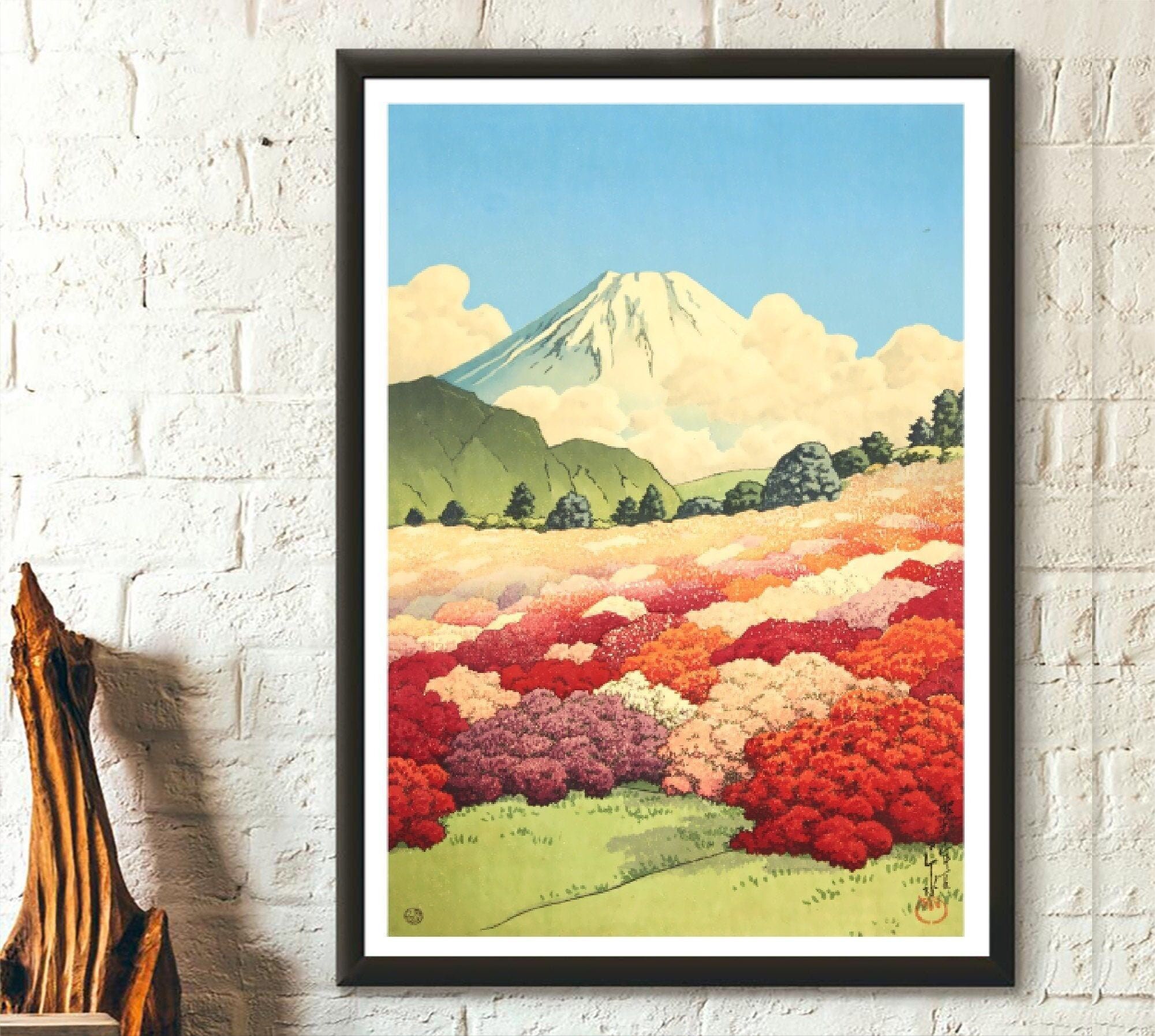 Il Monte Fuji dal Giardino Fiorito – Giardino di Azalee e Monte Fuji – Kawase Hasui 1935 – Arte Murale Giapponese – Arte Giapponese Koitsu
