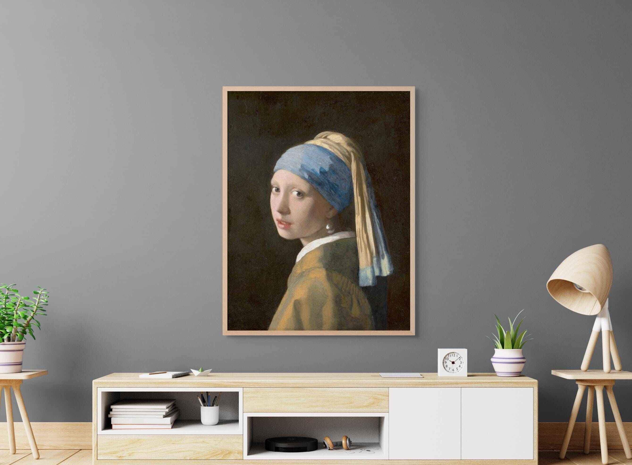 Affiche premium : Reproduction sur vrai papier aquarelle – 1665 La Jeune Fille à la perle Johannes Vermeer – Reproduction d’art