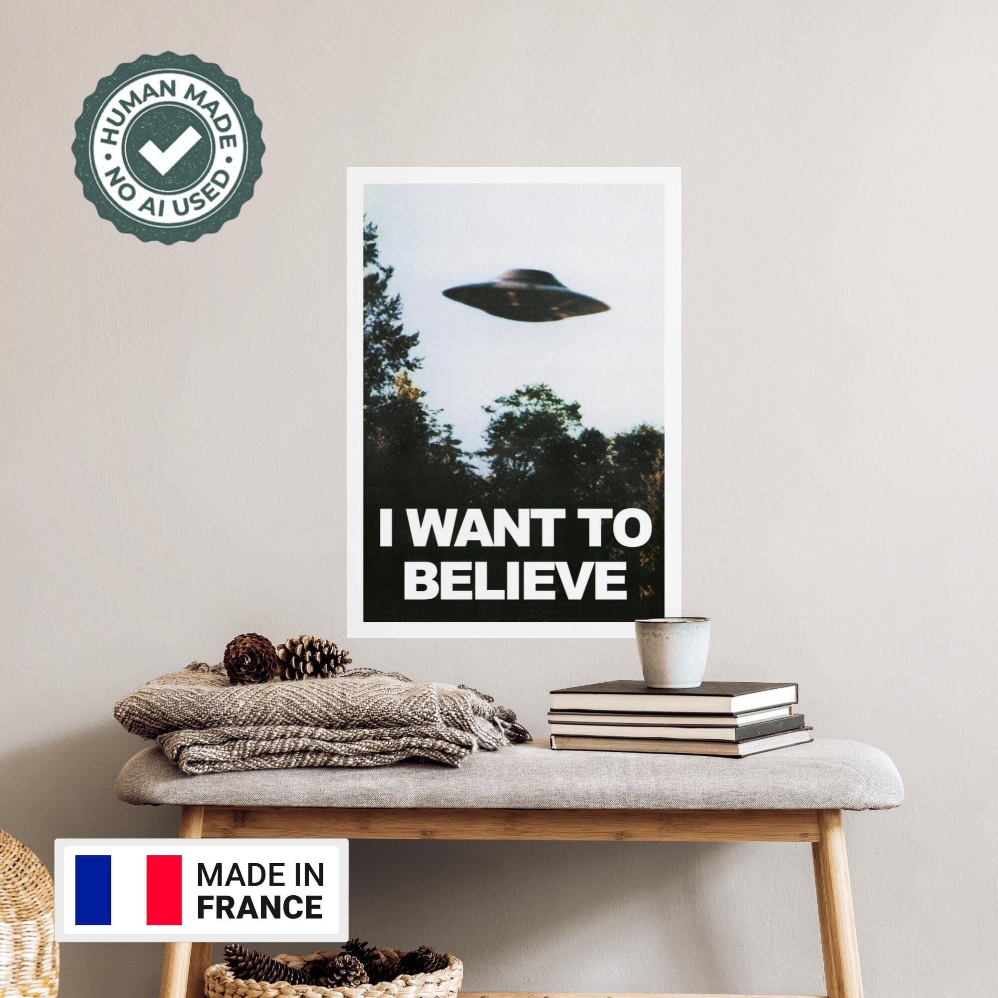 Arte fantascientifica – Stampa UFO "Voglio credere" – Nave aliena – Decorazione aliena – Arte spaziale