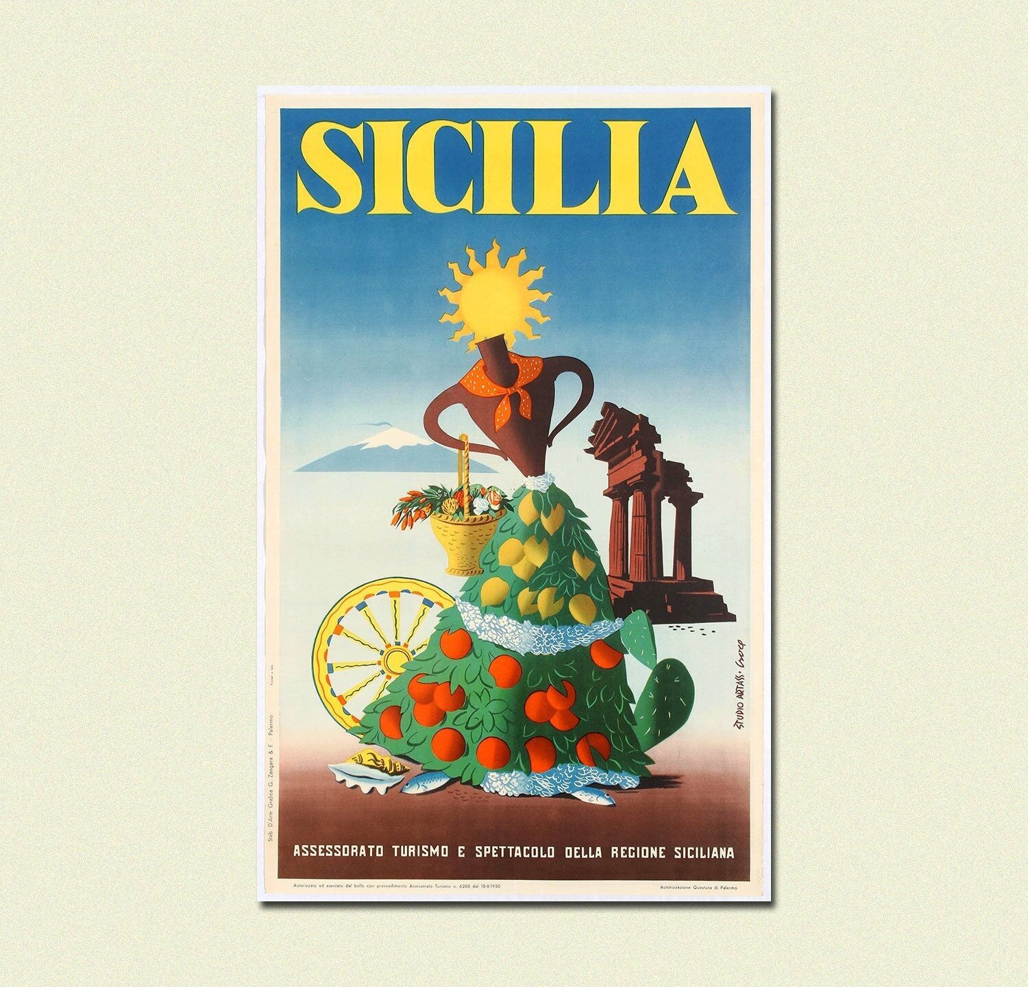 Poster Premium: Sicilia Vintage – Poster di viaggio Sicilia Vintage – Stampe Italiane – Arte murale di viaggio