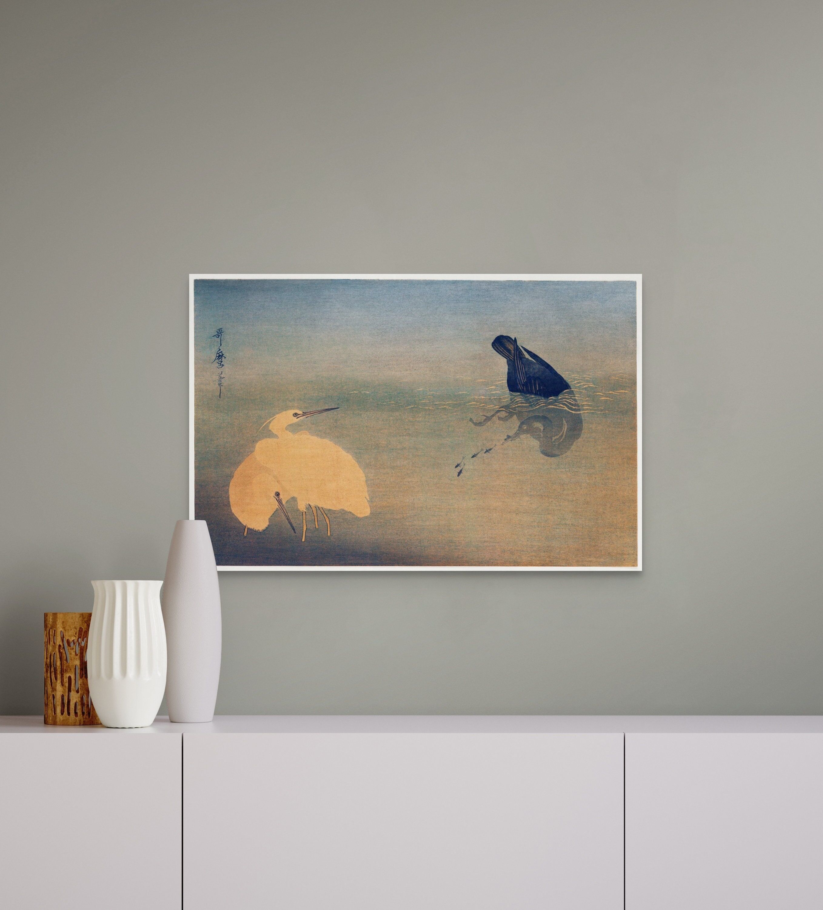 Illustrazione di cormorano di Utamaro Kitagawa – Arte murale giapponese – Stampa di Utamaro – Poster di uccelli