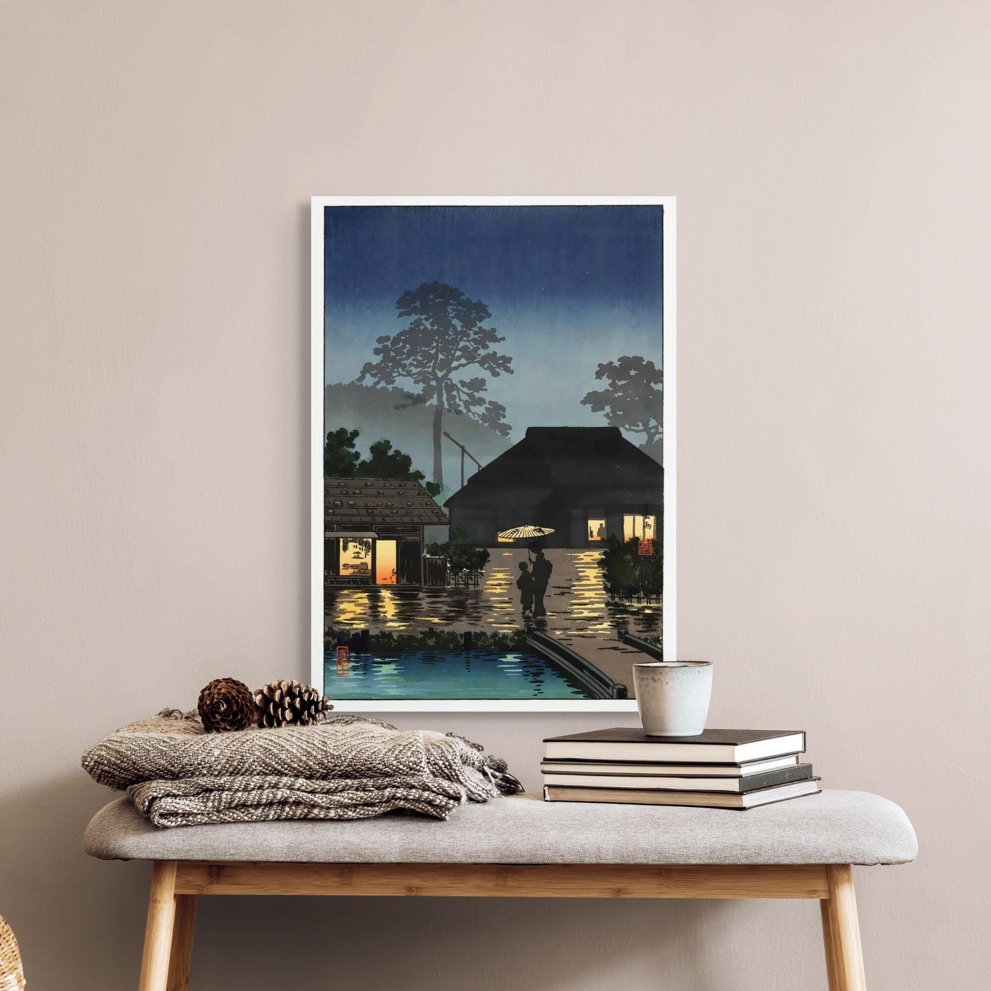 Lunga pioggia di Tsuchiya Koitsu – Stampa xilografica giapponese d'epoca – Arte asiatica del periodo Edo – Idea regalo Shin Hanga