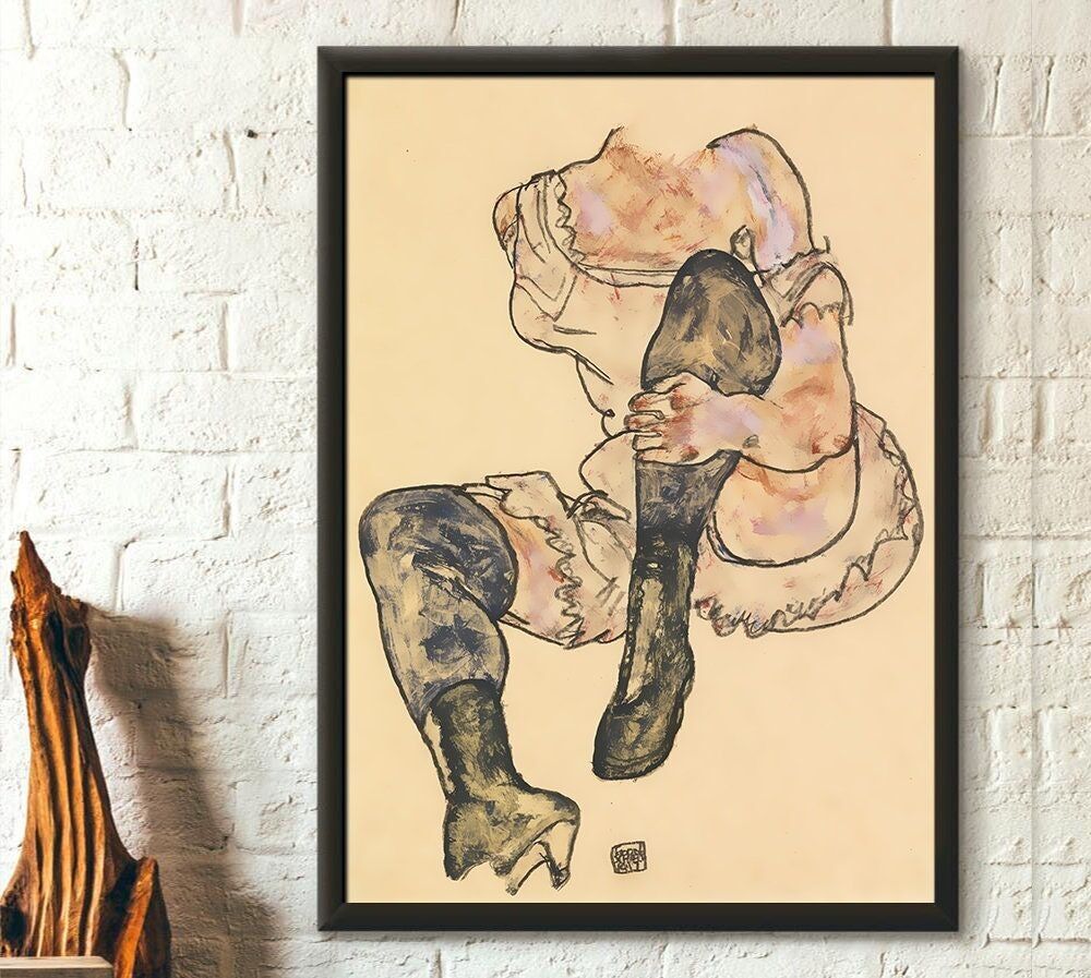Egon Schiele Donna seduta con gamba sinistra piegata 1917 – Poster vintage per la casa