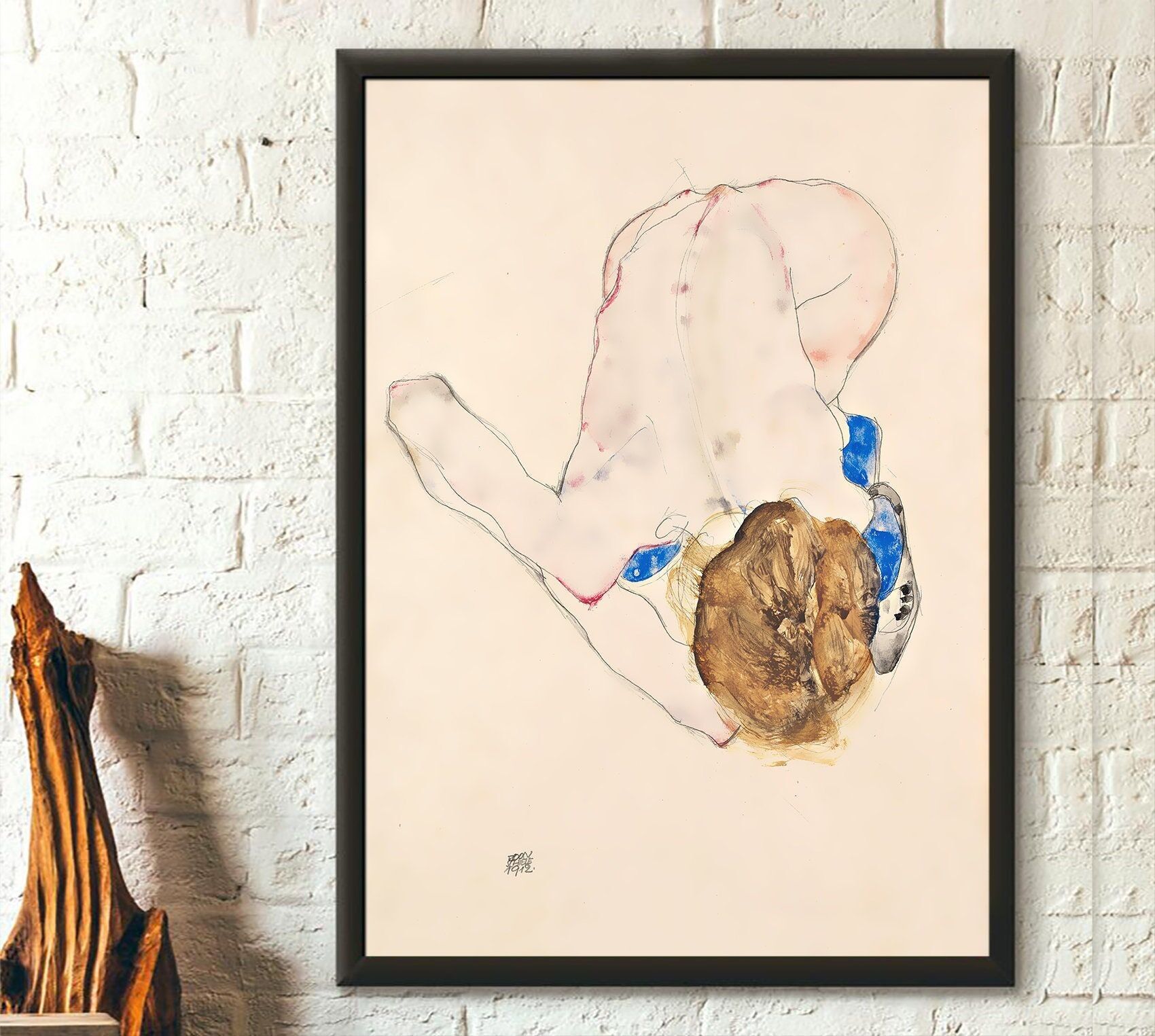 Egon Schiele Nudo femminile chinato in avanti 1912 – Manifesto giclée di belle arti – Calze blu