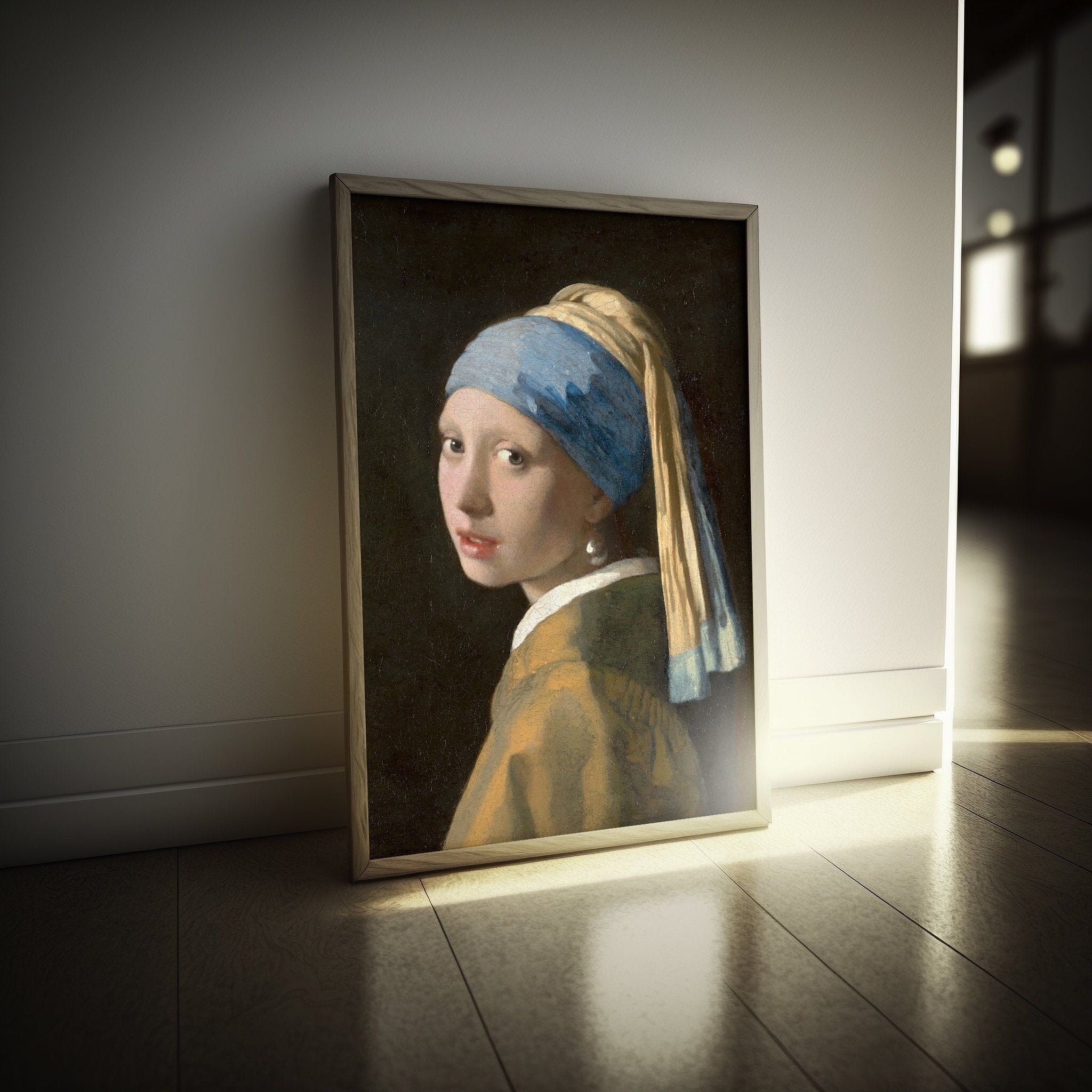 Ragazza con l'orecchino di perla – Riproduzione di Vermeer su carta per acquerello – Premium Wall Art