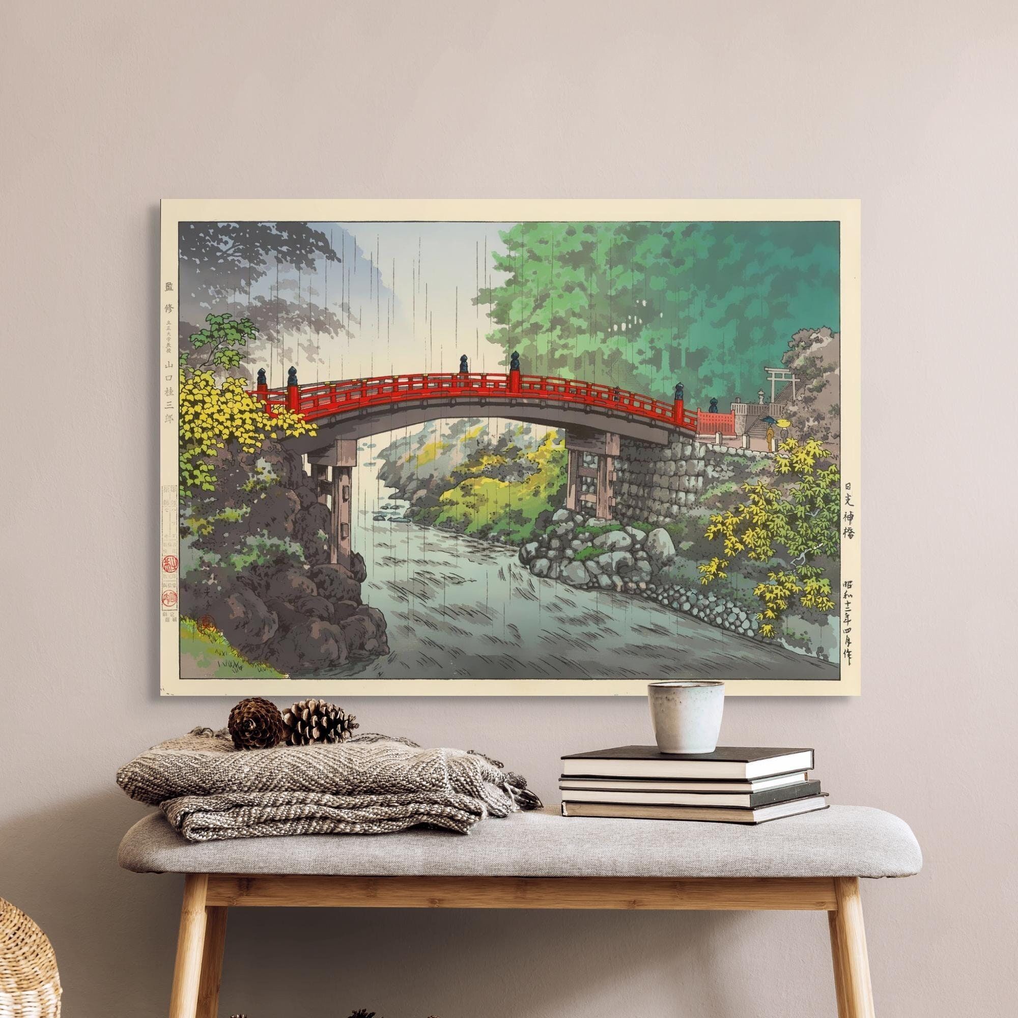Incisione su legno Tsuchiya Koitsu Ponte sacro Nikko – arte giapponese Shin-Hanga – stile Japandi