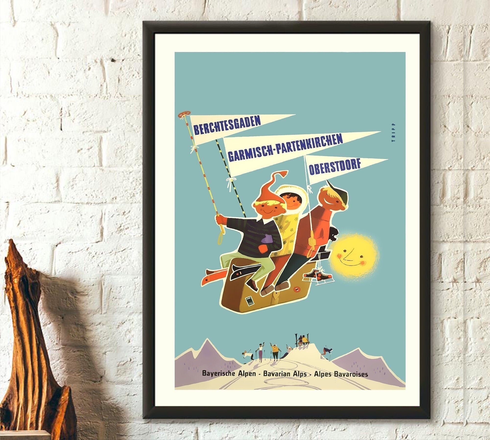 Poster di viaggio delle Alpi Bavaresi – Stampa di sci – Paesaggio alpino