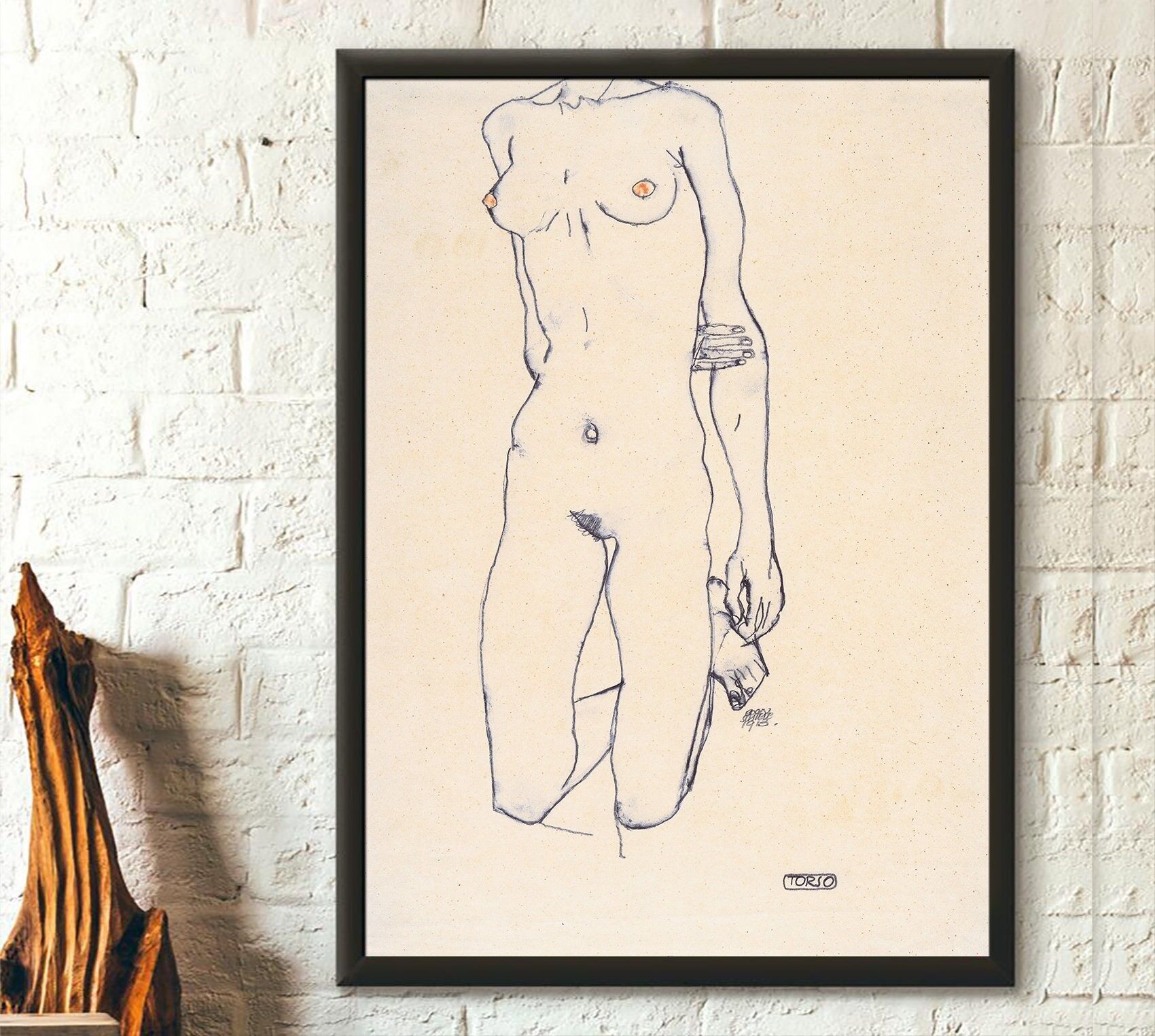 Egon Schiele, Torso di ragazza inginocchiato, 1913 – Riproduzione artistica giclée di nudo