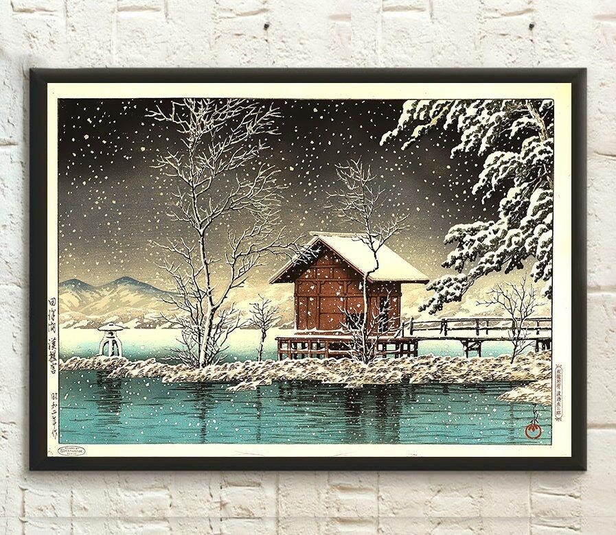 Poster Tempio Kansa sul lago Tazawa 1927 – Kawase Hasui – Arte murale giapponese Ukiyo-e