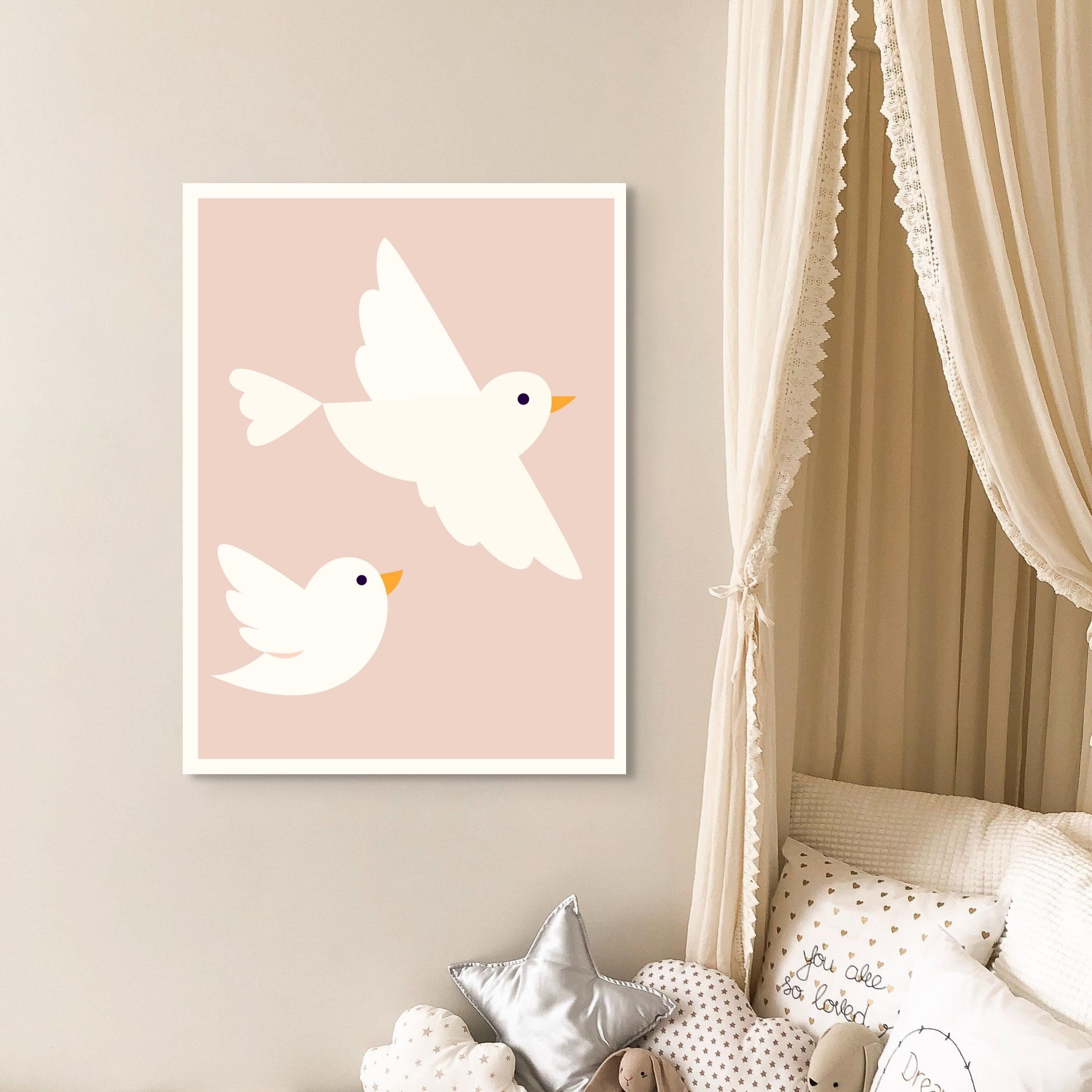Poster per cameretta con uccellini volanti – Decorazione minimalista per la cameretta dei bambini – Idea regalo per la nascita