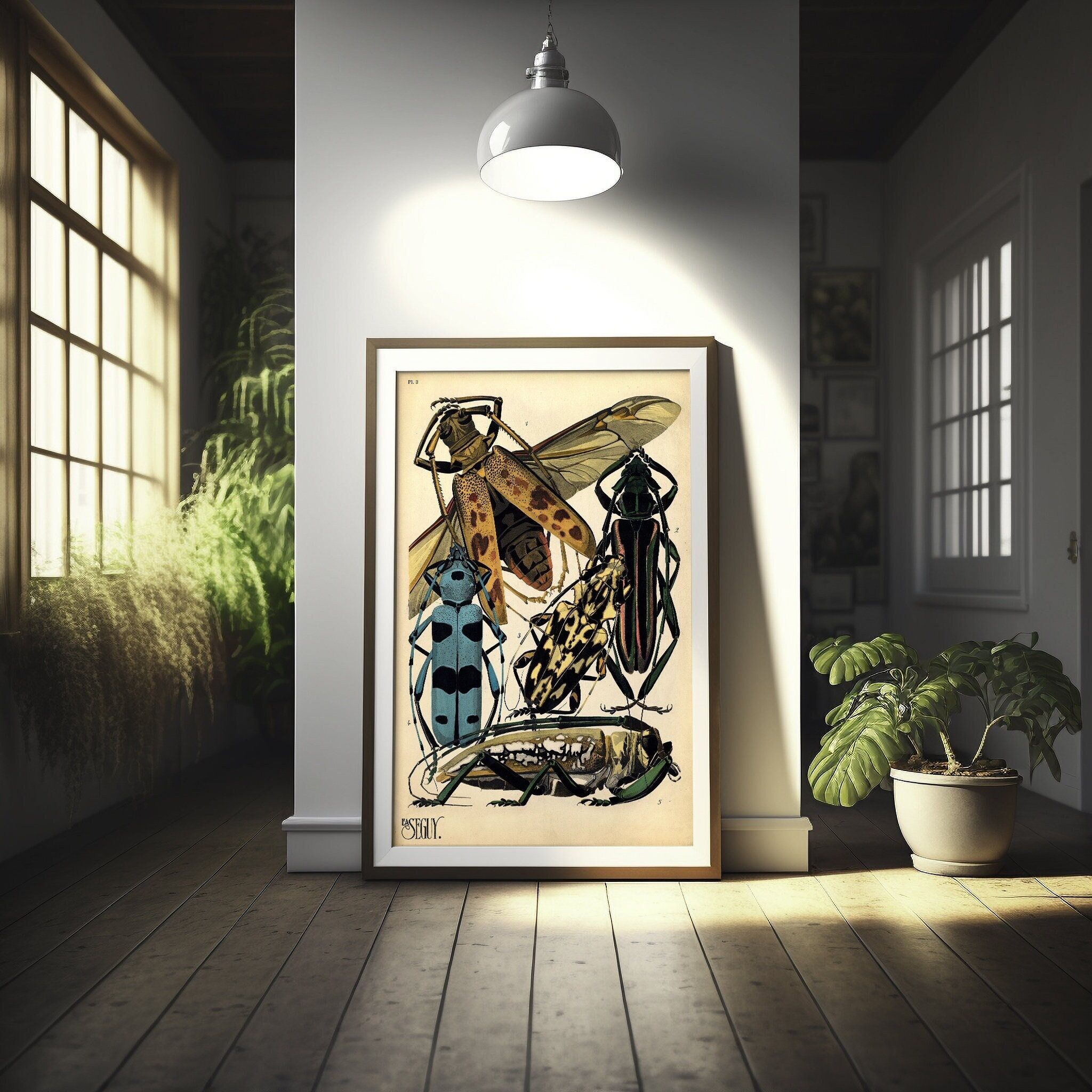 Poster vintage di coleottero longhorn – Arte murale botanica del XIX secolo – Decorazione di alta qualità